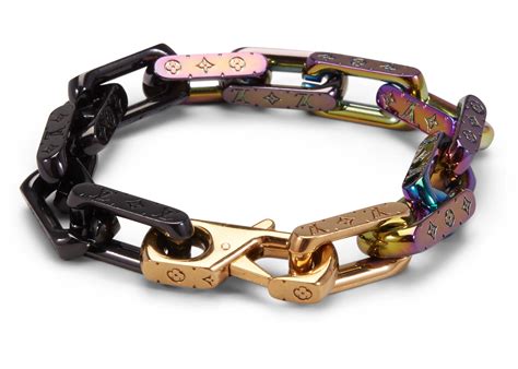 louis vuitton chain bracelet engraved monogram colors black gold multicolor